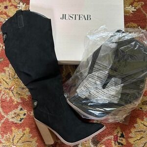 Black Faux suede JustFab  Open All Night boots with side zipper
